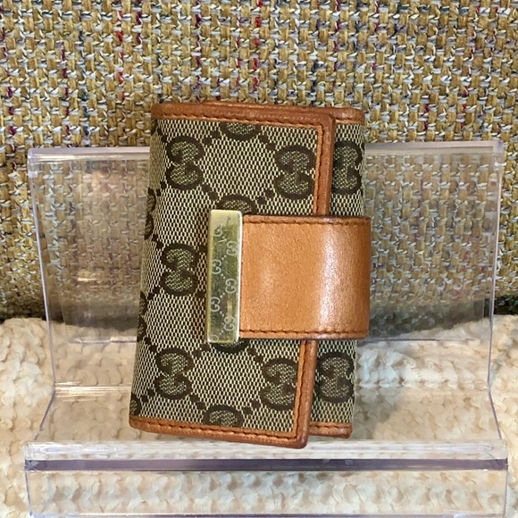 GUCCI GG Monogram Canvas Burned Orange Leather Trifold Key Holder Card Holder - Picture 10 of 16